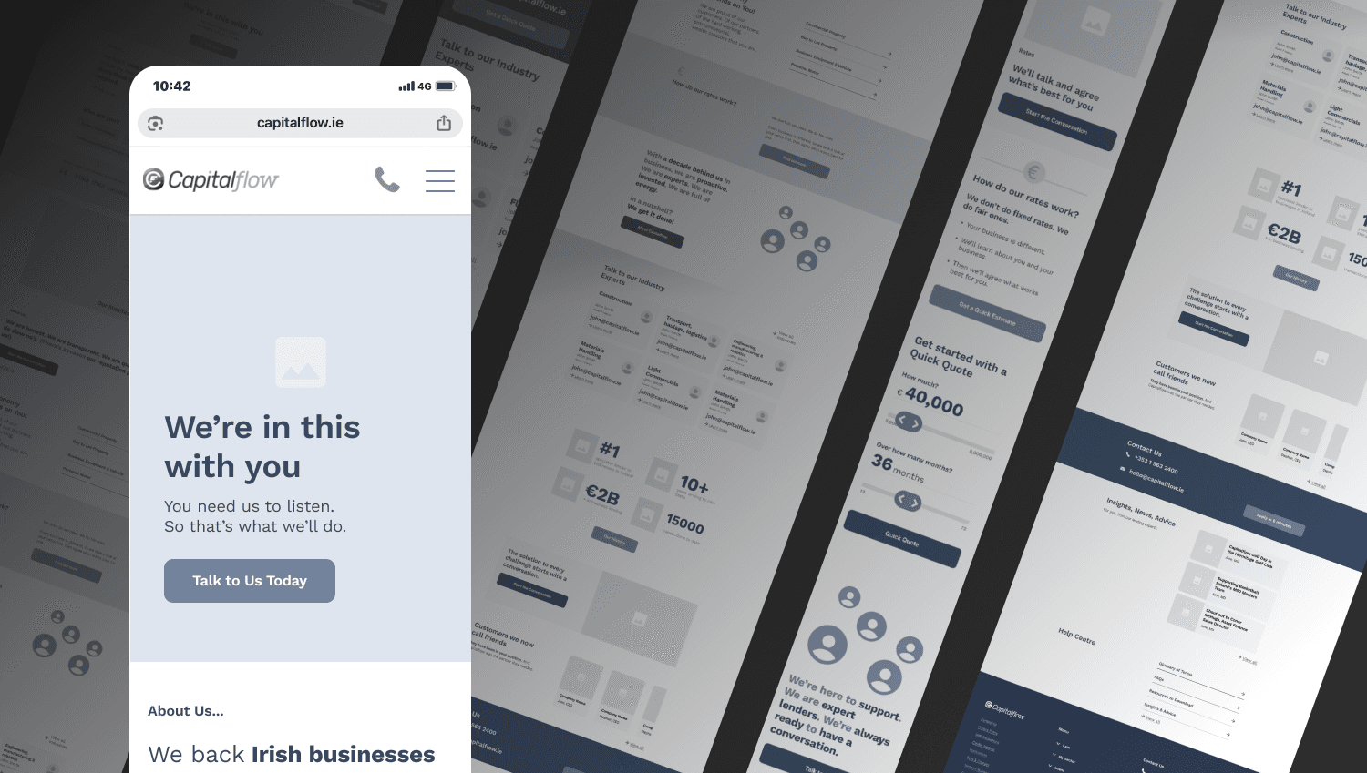 screens from the capitalflow wireframe prototype